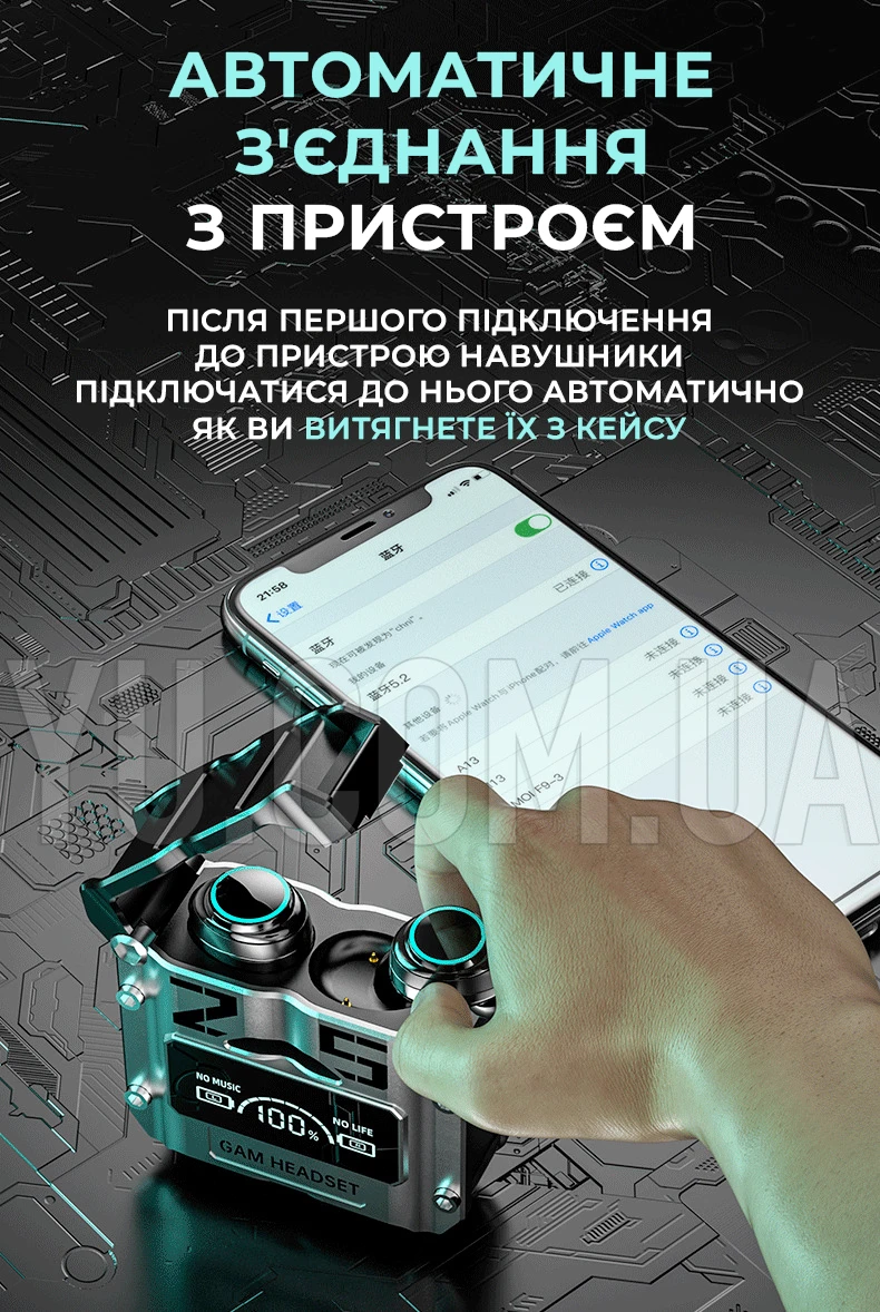 Навушники TWS M25 з низьким рівнем затримки та шумозаглушенням, Bluetooth, з мікрофоном